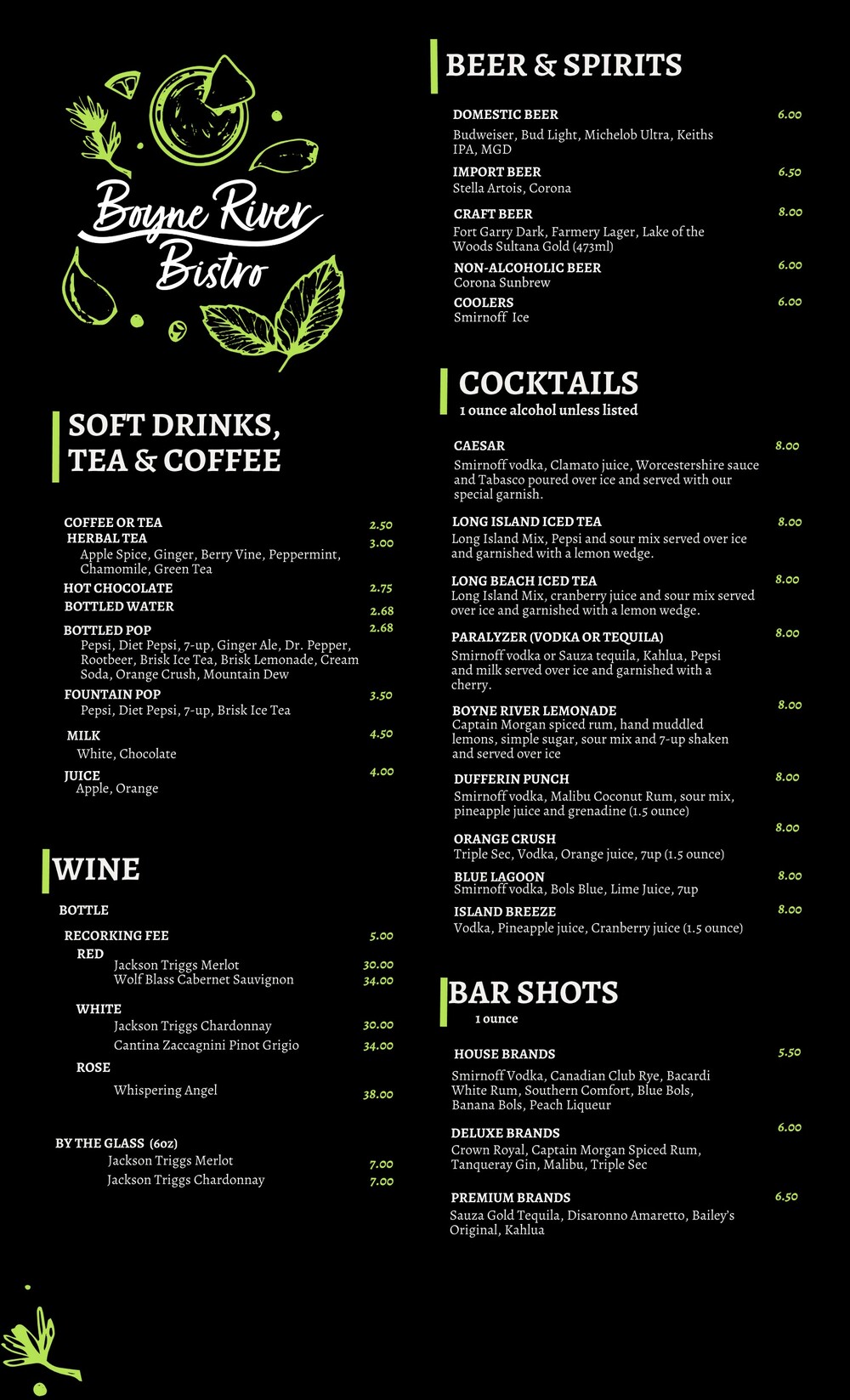 Drinks Menu